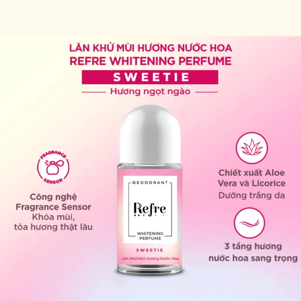 Lăn khử mùi Refre Whitening Perfume hương ngọt ngào/Thanh nhã/Phấn thơm/Sang trọng/Tình yêu 40ml