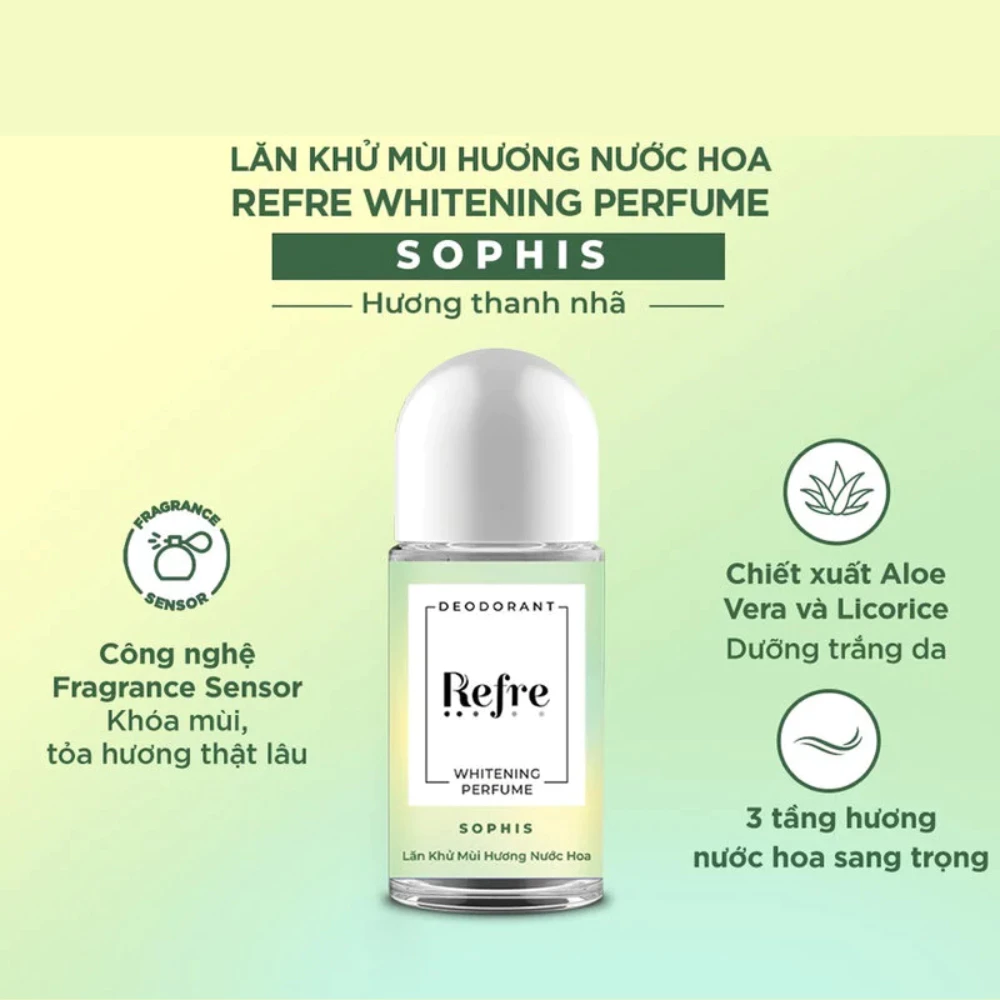 Lăn khử mùi Refre Whitening Perfume hương ngọt ngào/Thanh nhã/Phấn thơm/Sang trọng/Tình yêu 40ml