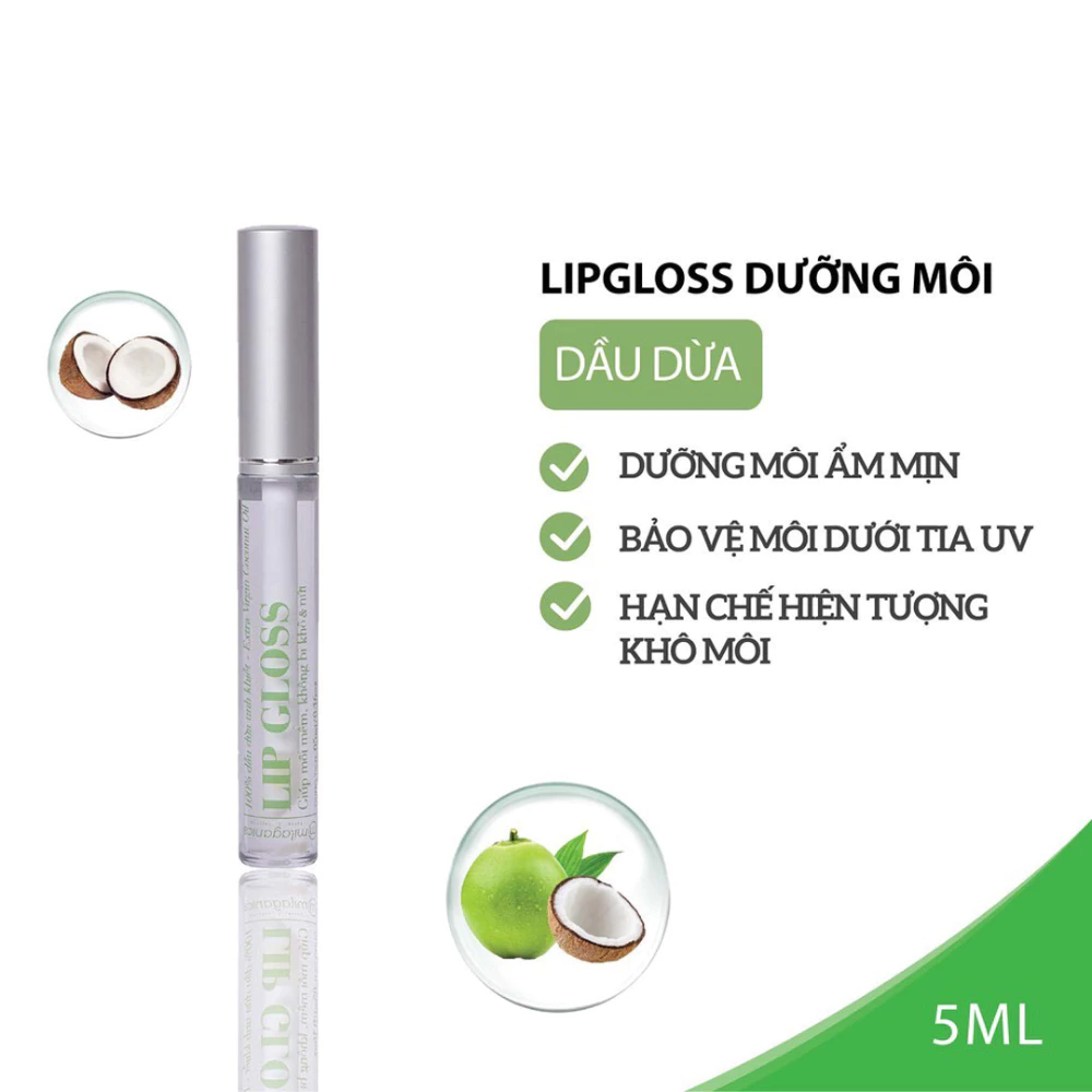 Lipgloss dưỡng môi Milaganics dầu dừa 5ml