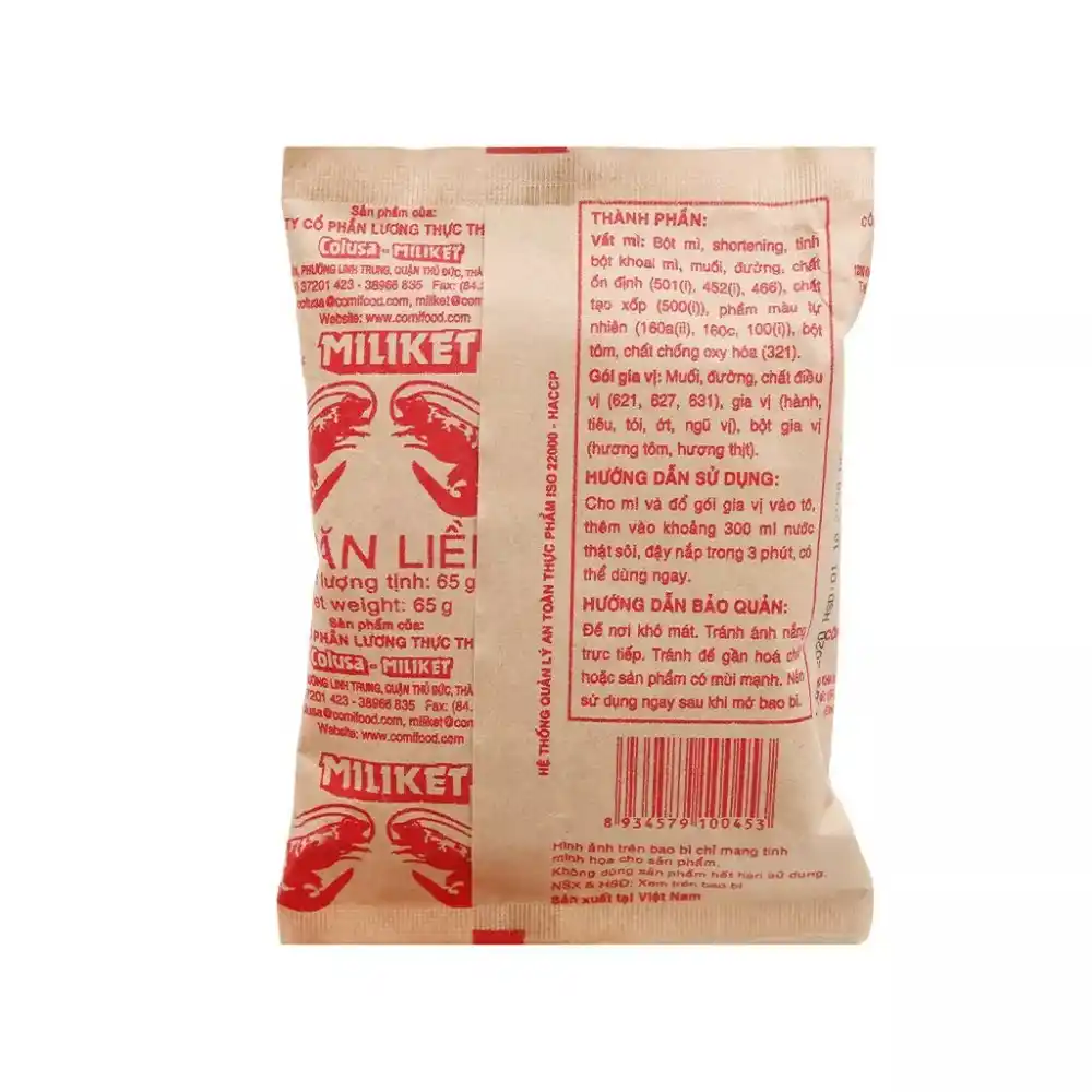 Lốc 10/30/50 gói mì tôm đặc biệt Miliket giấy vàng gói 65g