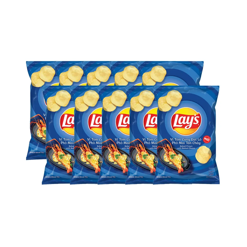 Lốc 10 gói snack khoai tây Lay's Wavy tôm càng phô mai 32g