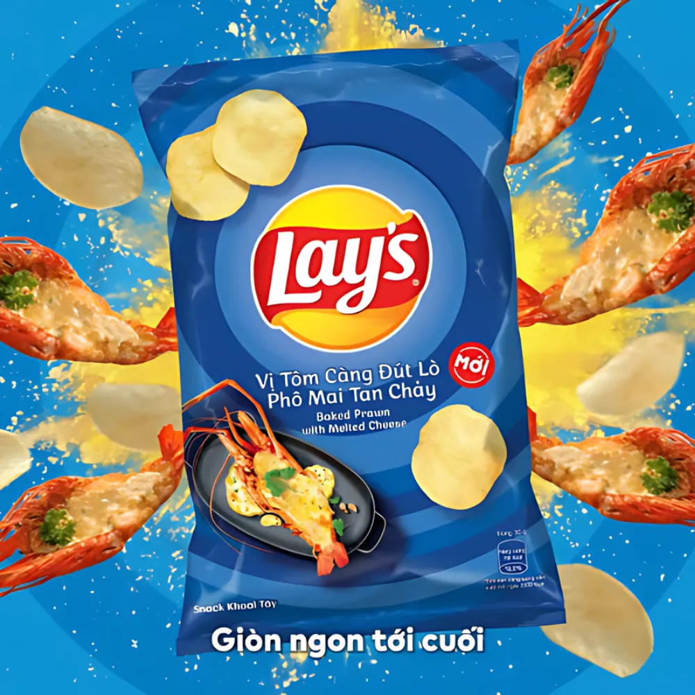 Lốc 10 gói snack khoai tây Lay's Wavy tôm càng phô mai 32g