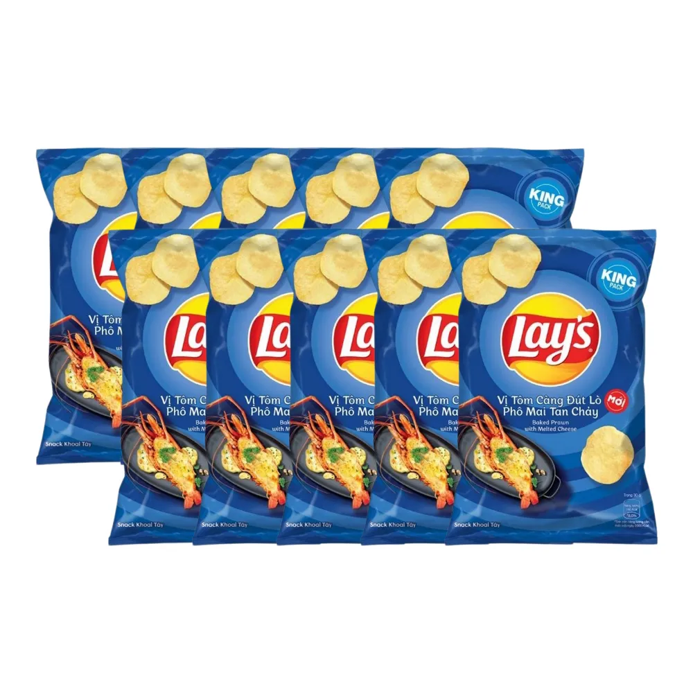 Lốc 10 gói snack khoai tây Lay's tôm càng pho mai 54g