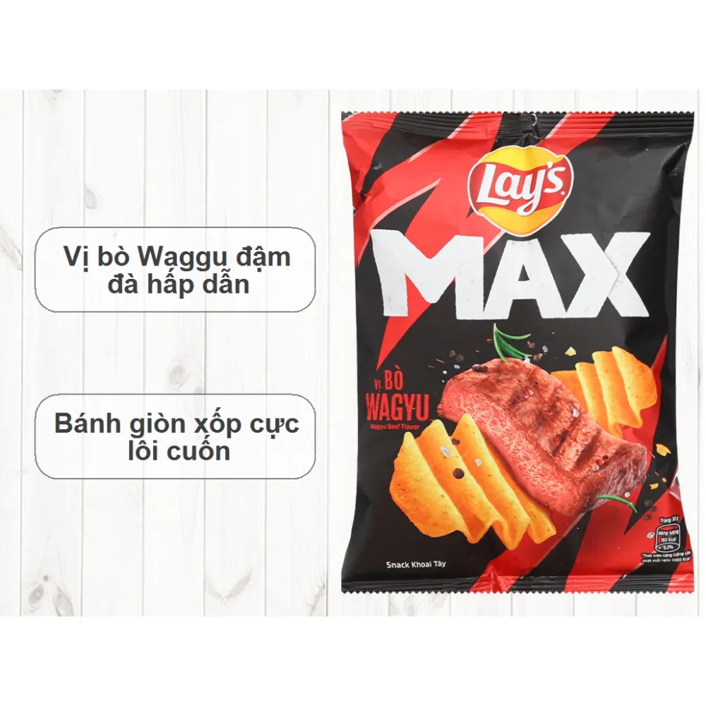 Lốc 10 gói snack khoai tây Lay's Max vị bò Wagyu 45g