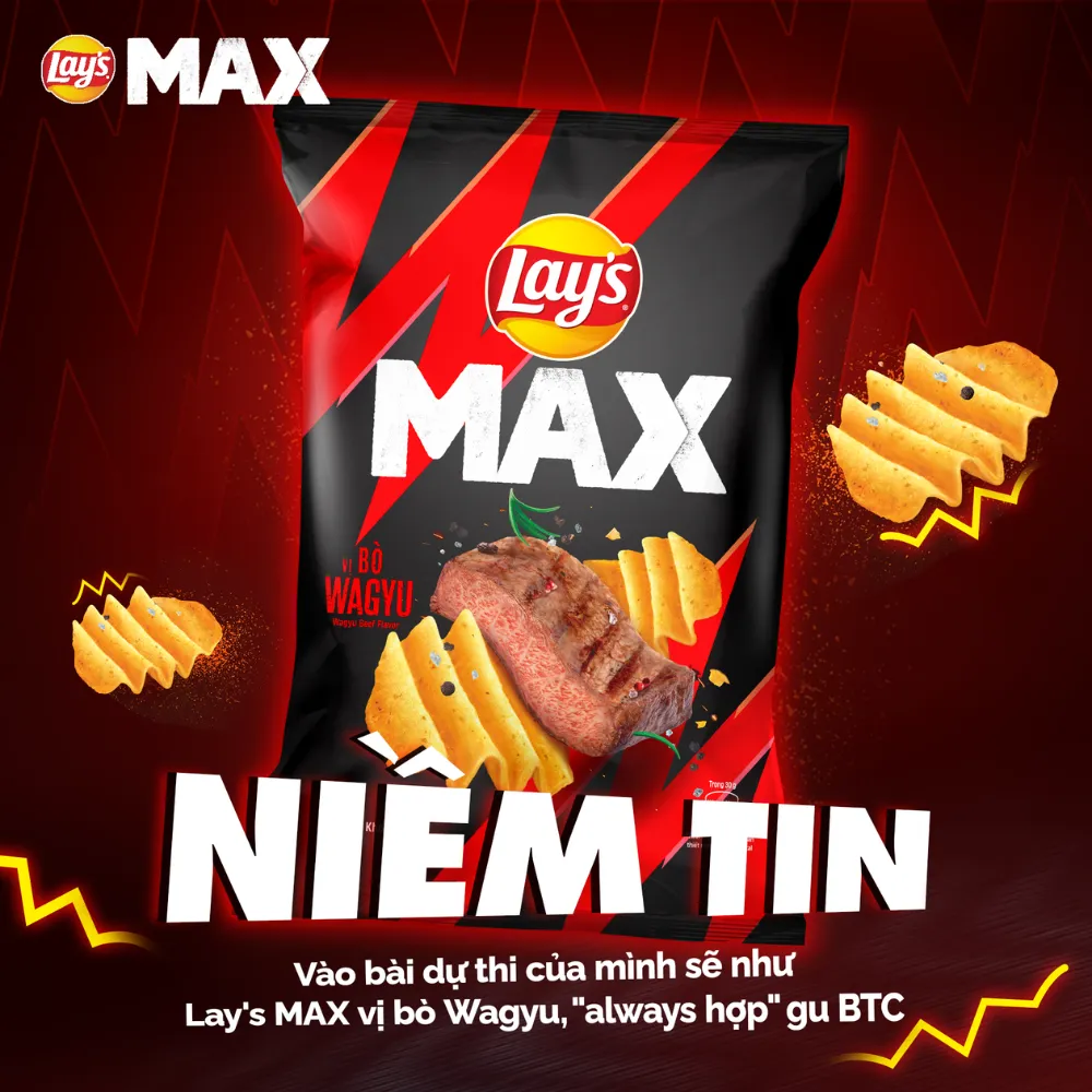 Lốc 10 gói snack khoai tây Lay's Max vị bò Wagyu 75g