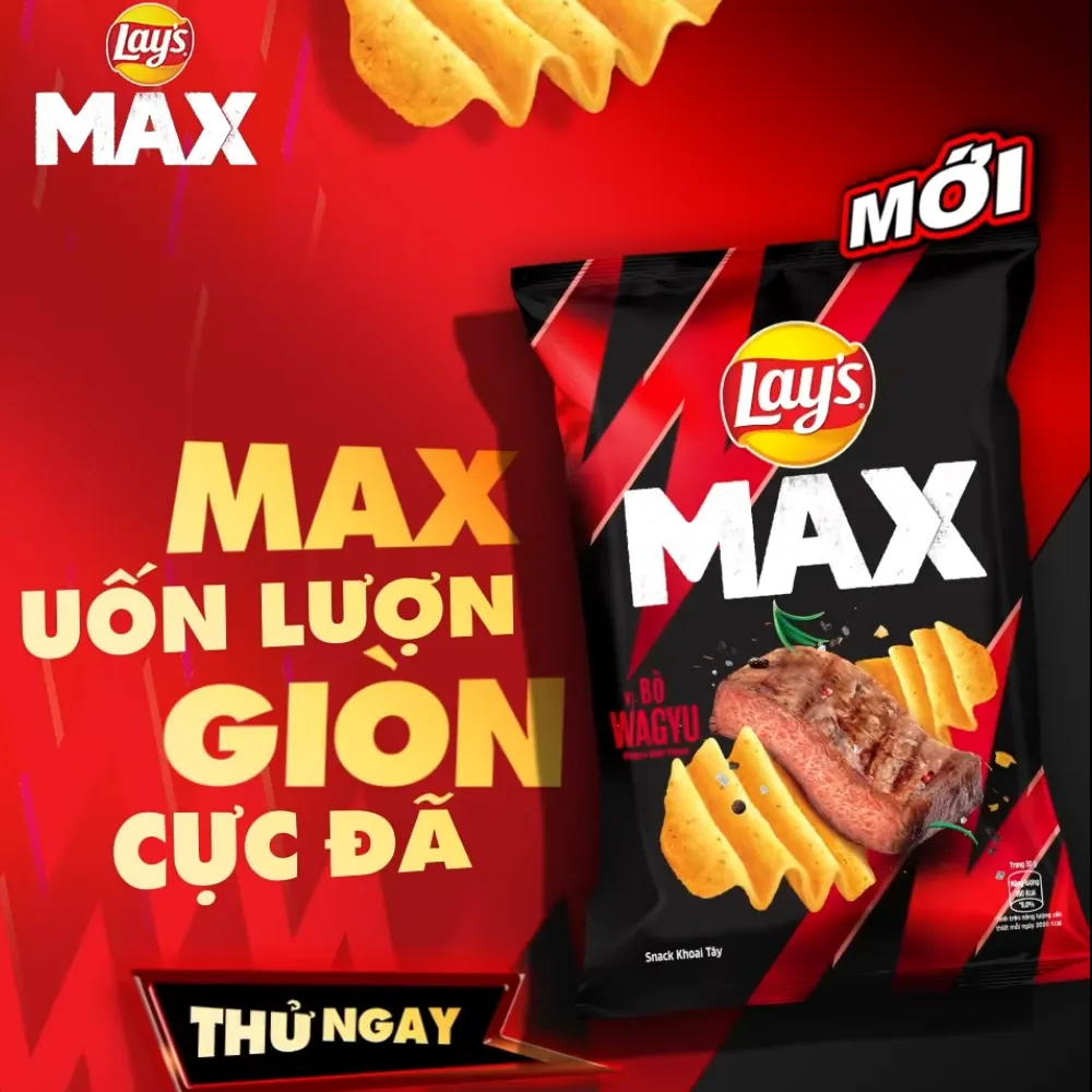 Lốc 10 gói snack khoai tây Lay's Max vị bò Wagyu 75g