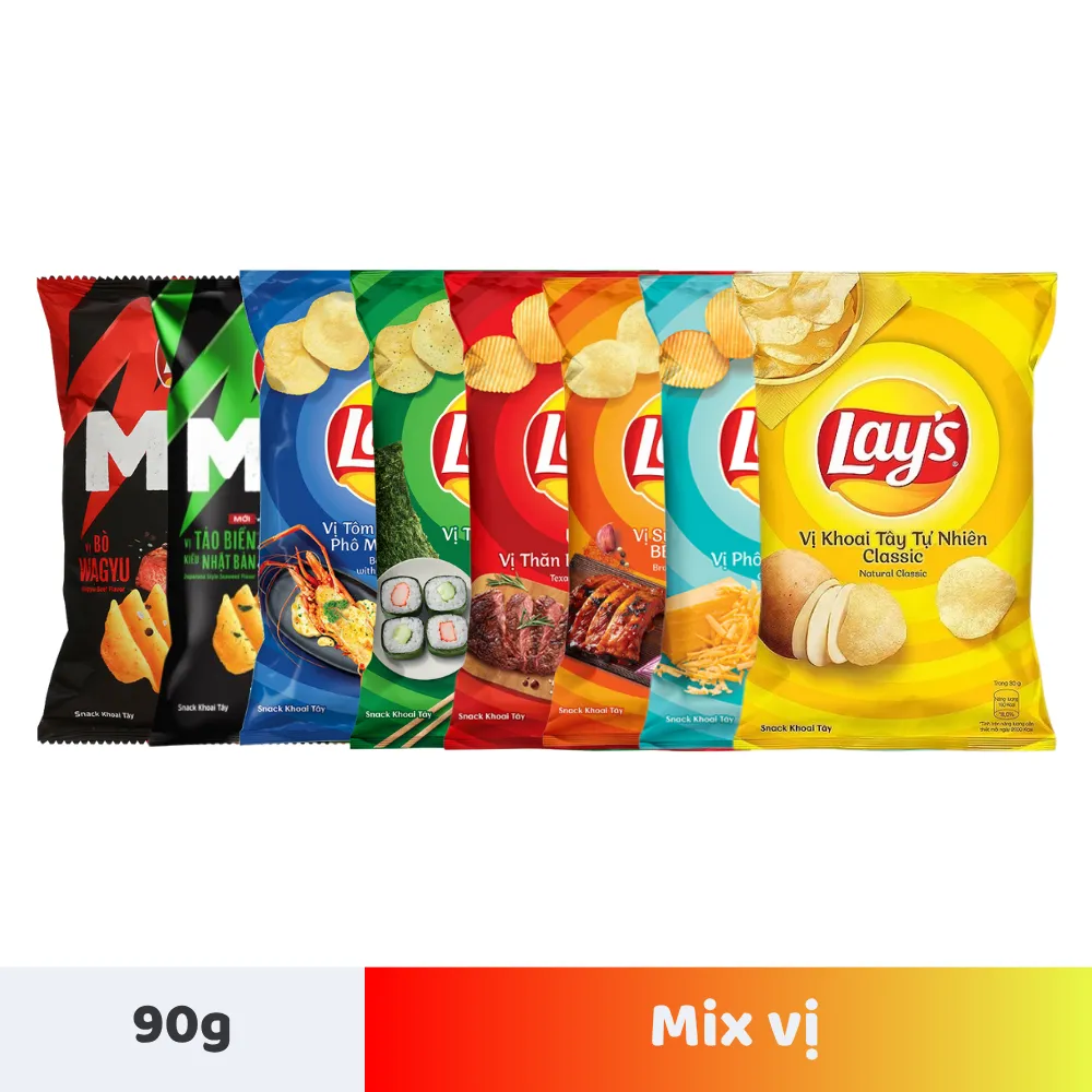 Lốc 10 gói snack khoai tây Lay's mix vị 90g