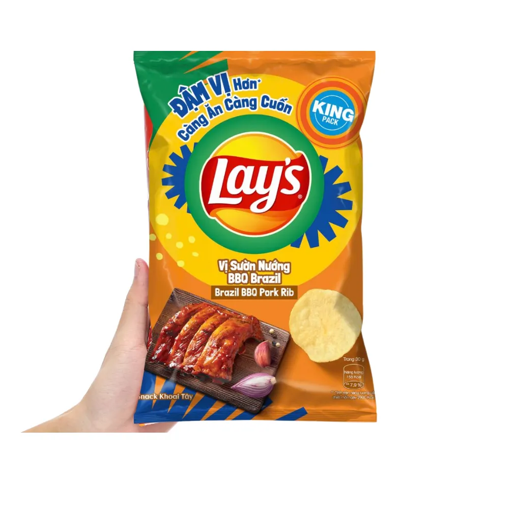 Lốc 10 gói snack khoai tây Lay's vị sườn nướng BBQ Brazil 54g