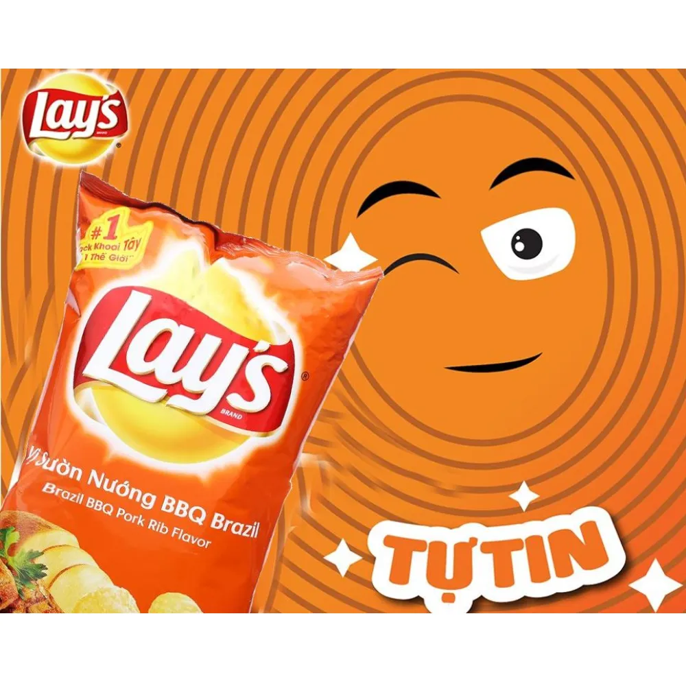 Lốc 10 gói snack khoai tây Lay's vị sườn nướng BBQ Brazil 54g
