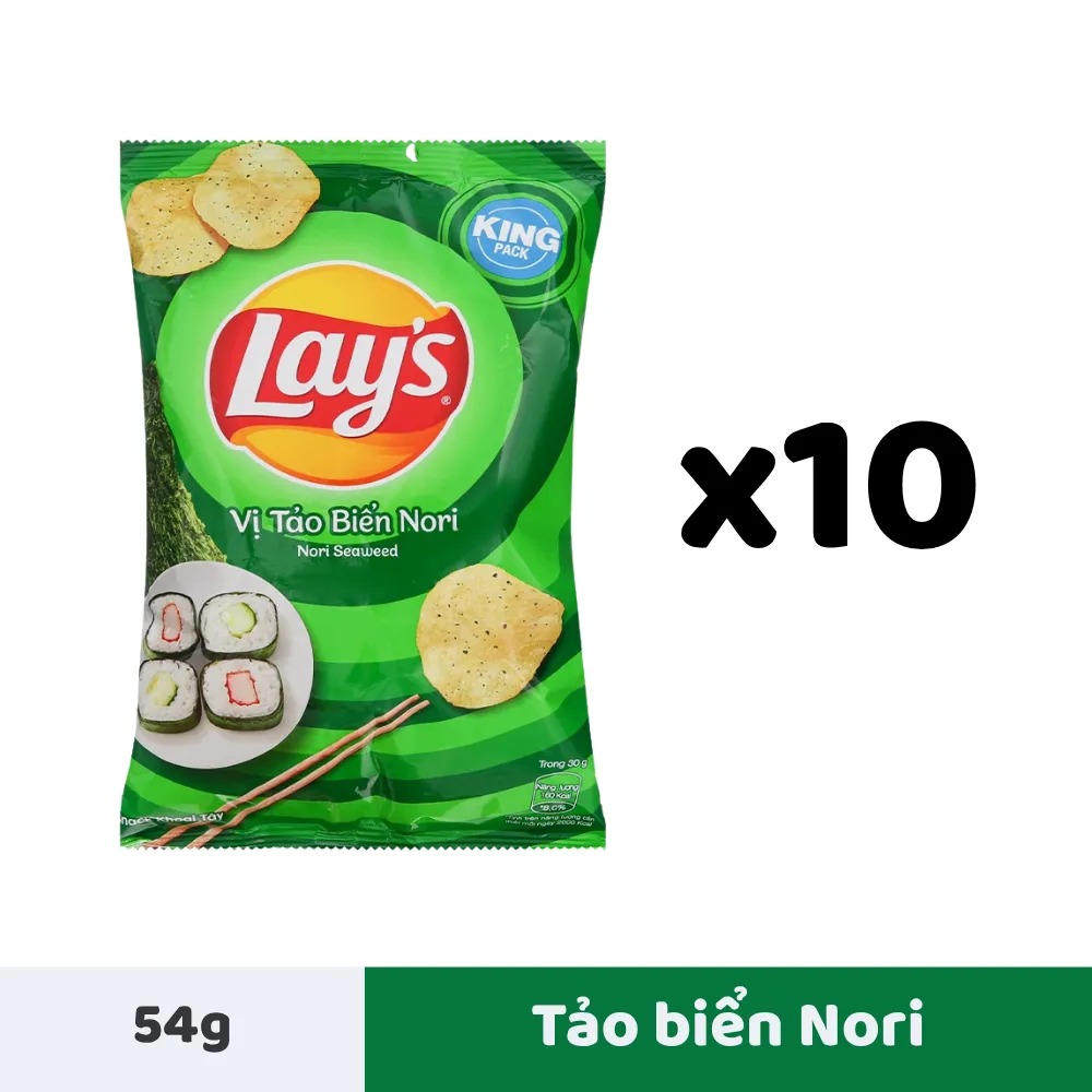 Lốc 10 gói snack khoai tây Lay's vị tảo biển Nori 54g