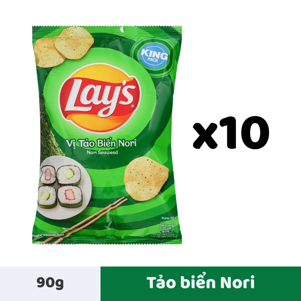 Lốc 10 gói snack khoai tây Lay's vị tảo biển Nori 90g