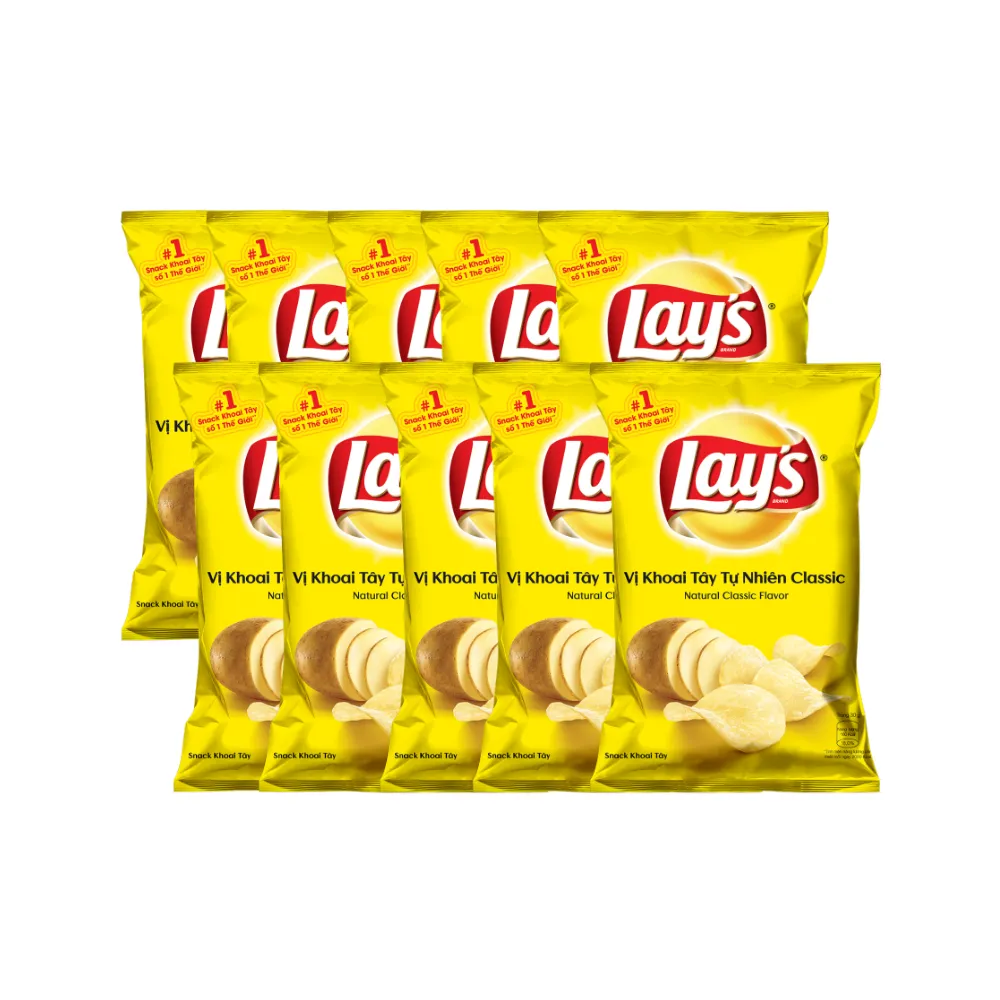 Lốc 10 gói snack khoai tây Lay's vị tự nhiên 32g
