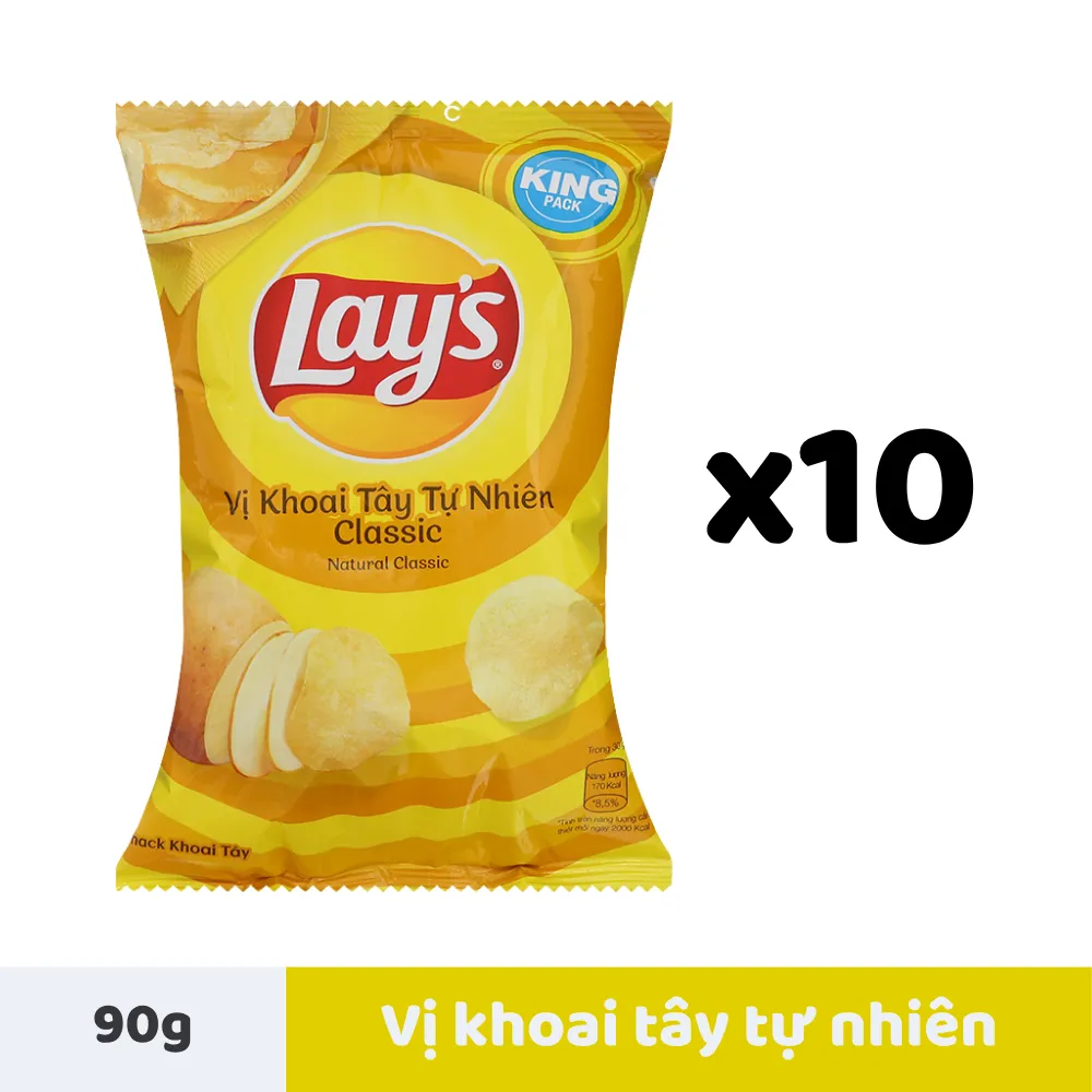 Lốc 10 gói snack khoai tây Lay's vị tự nhiên 90g