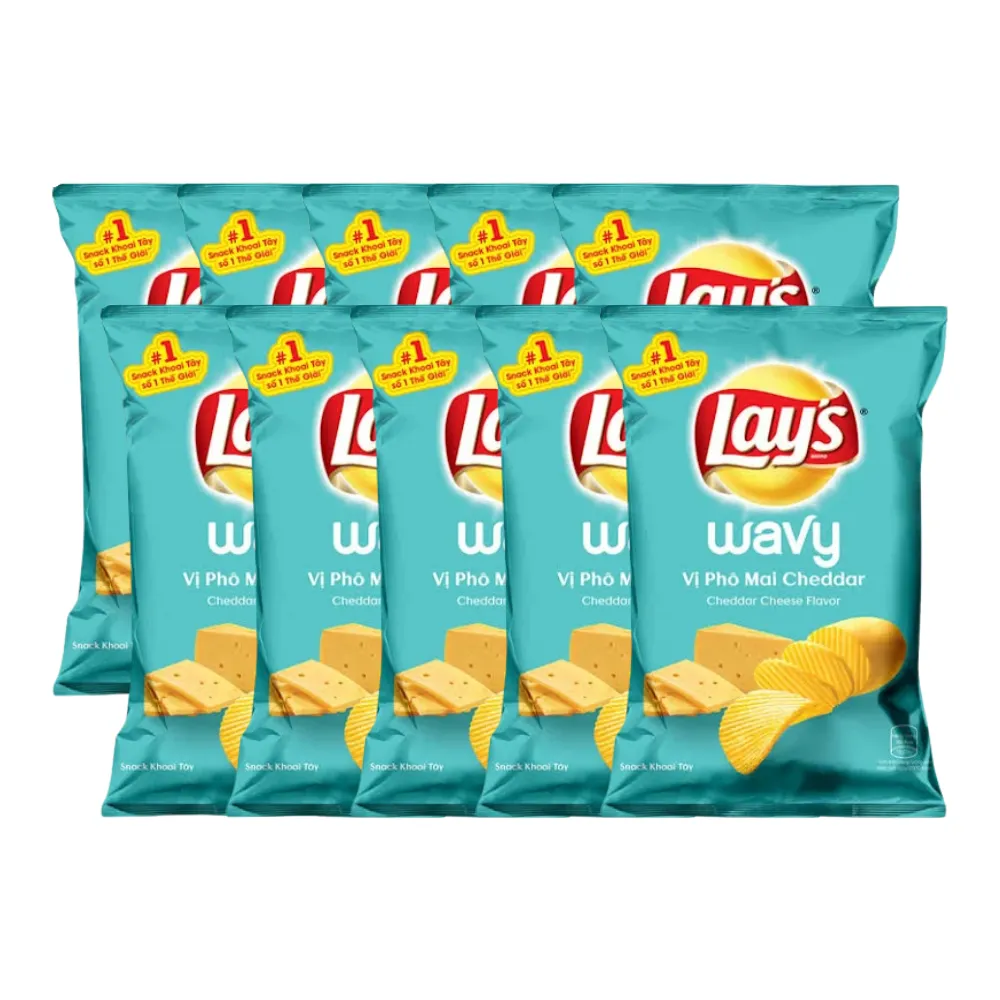 Lốc 10 gói snack khoai tây Lay's Wavy vị phô mai Cheddar 54g