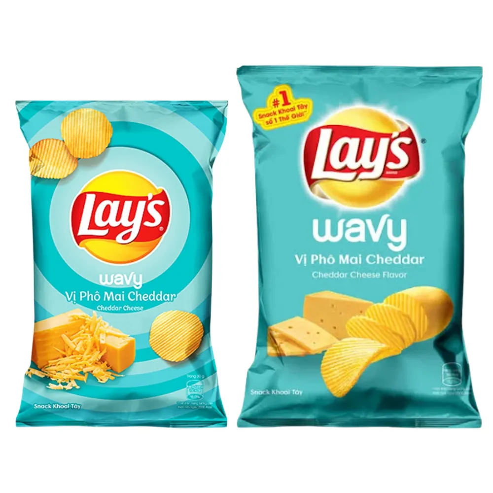 Lốc 10 gói snack khoai tây Lay's Wavy vị phô mai Cheddar 90g