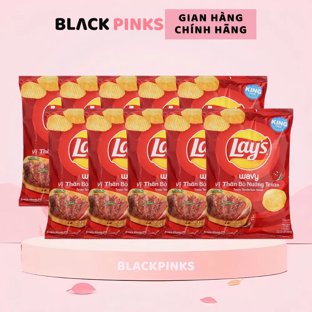 Lốc 10 gói snack khoai tây Lay's Max vị thăn bò Texas 90g