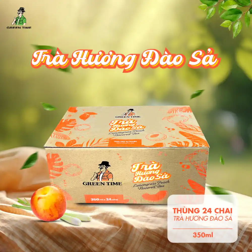 Lốc 12 chai Trà Greentime hương đào sả 350ml