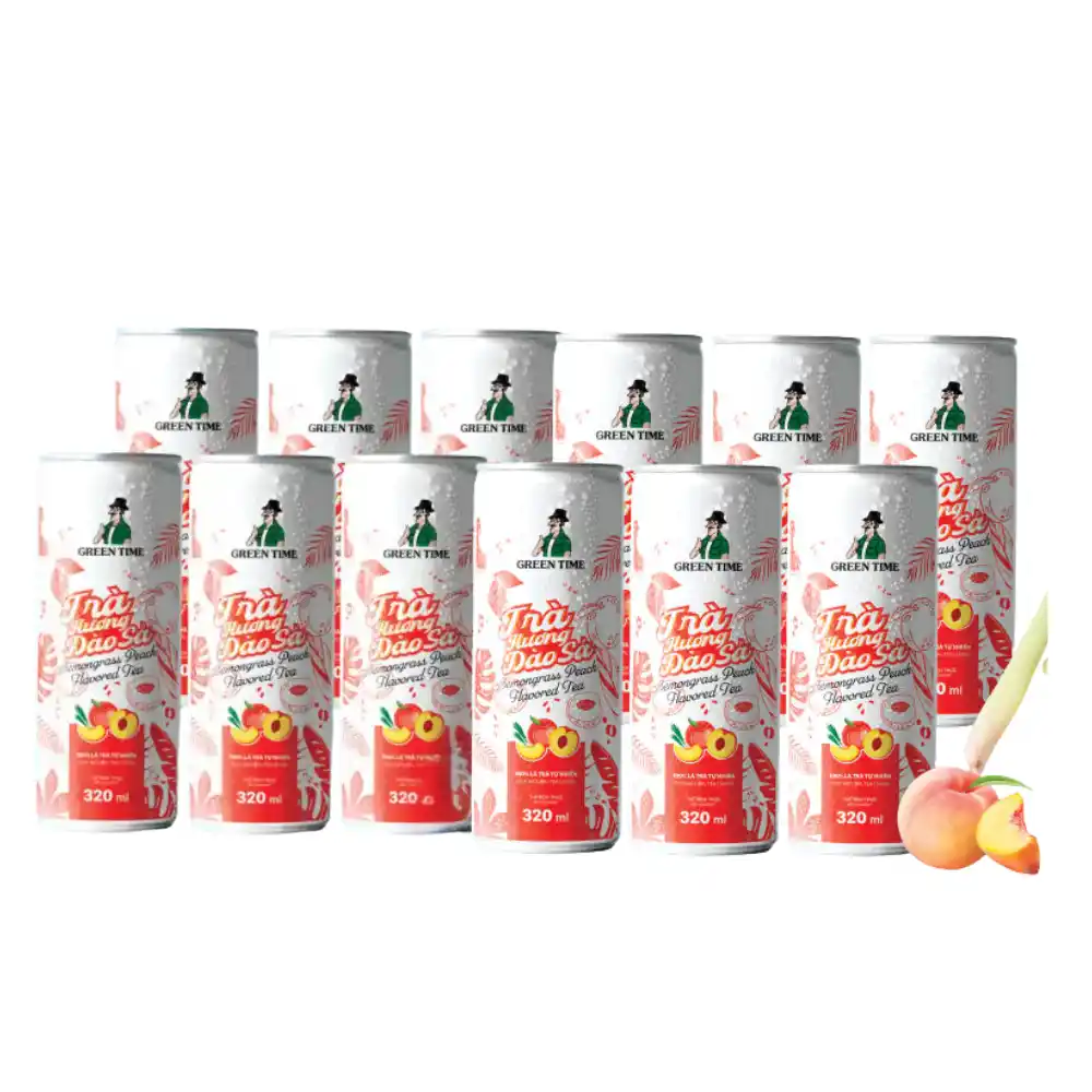 Lốc 12 lon trà Greentime hương đào sả 320ml