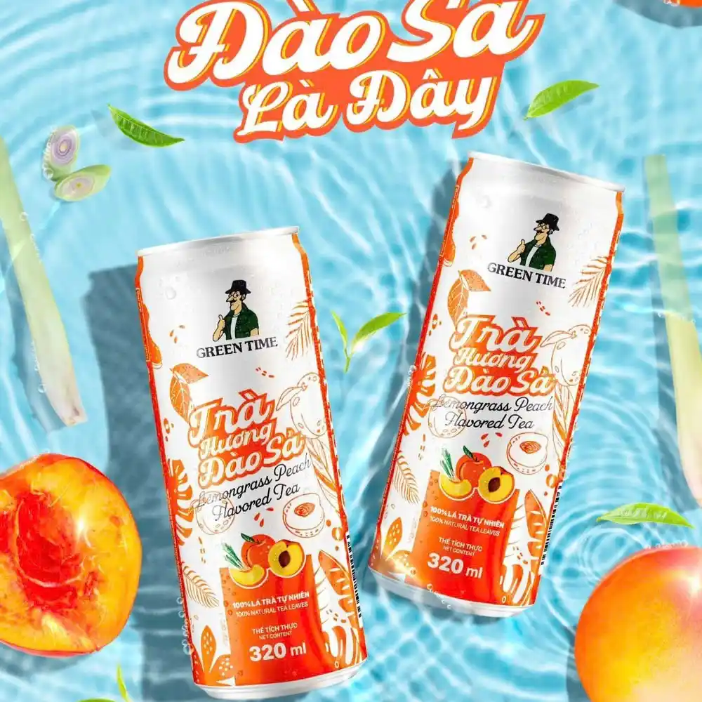 Lốc 12 lon trà Greentime hương đào sả 320ml