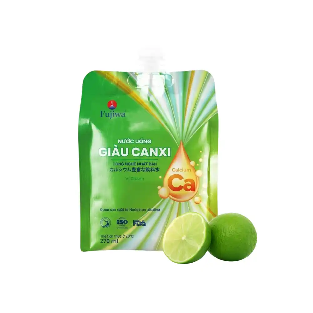 Lốc 12 túi nước uống giàu canxi Fujiwa vị chanh 270ml