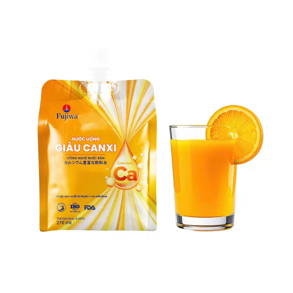 Lốc 24 túi nước uống giàu canxi Fujiwa vị cam 270ml