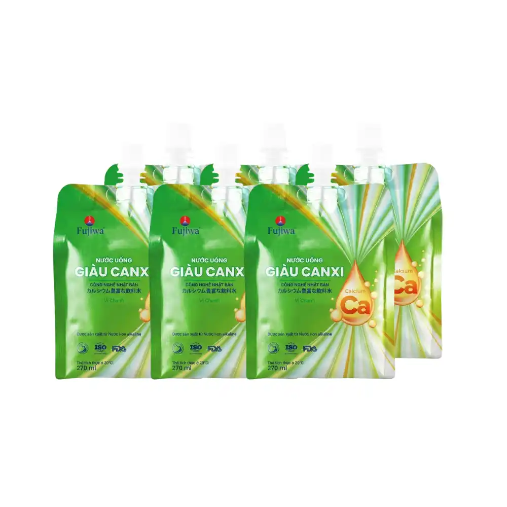 Lốc 24 túi nước uống giàu canxi Fujiwa vị chanh 270ml