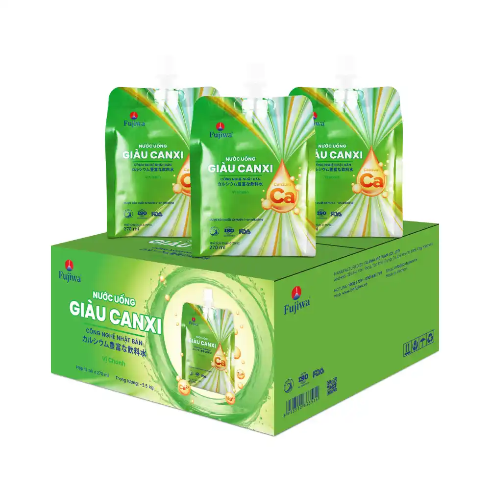 Lốc 24 túi nước uống giàu canxi Fujiwa vị chanh 270ml