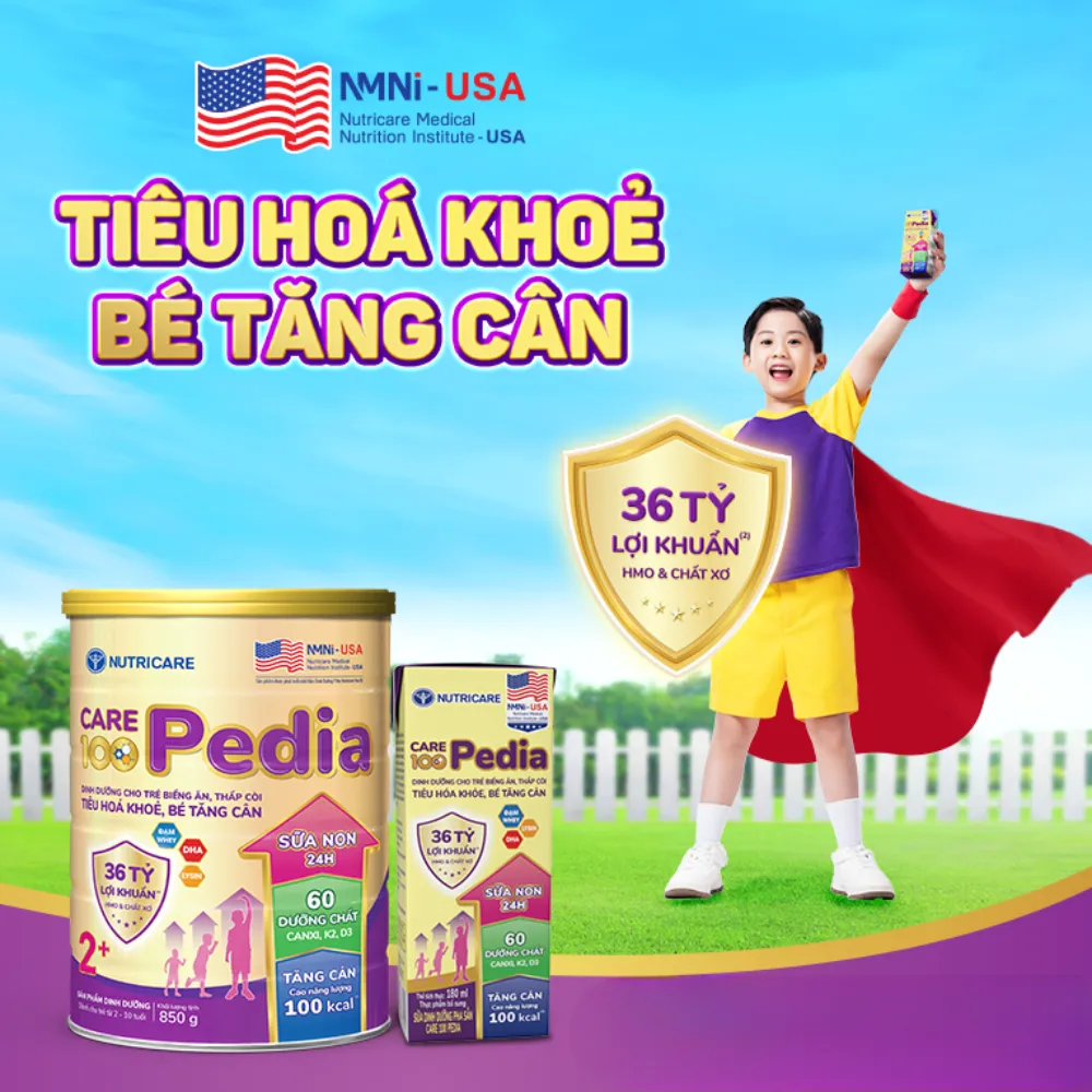 Lốc 4 hộp sữa bột pha sẵn Care 100 Pedia 180ml