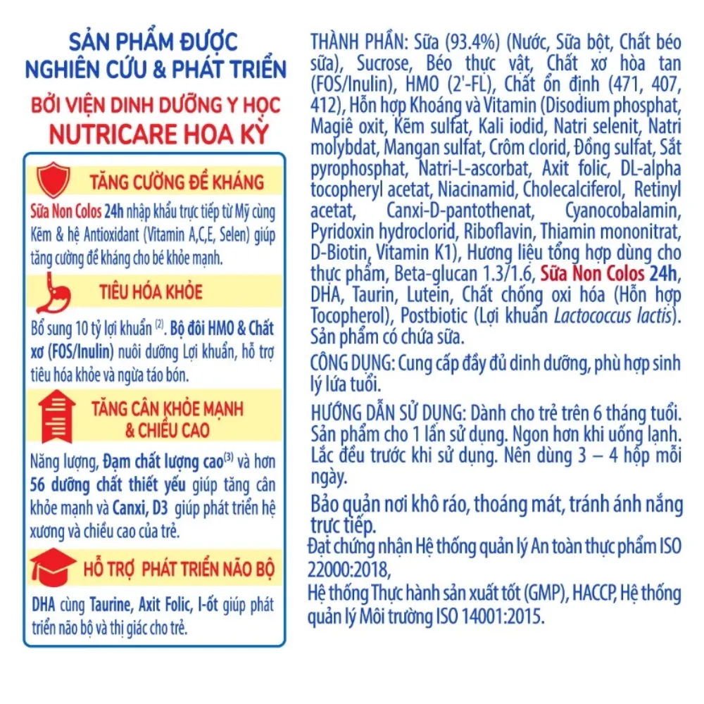 Lốc 4 hộp sữa bột pha sẵn Coloscare 24h 110ml