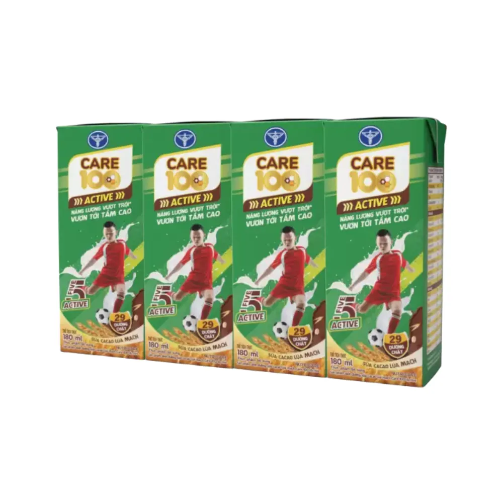 Lốc 4 hộp sữa cacao lúa mạch Care 100 Active 180ml
