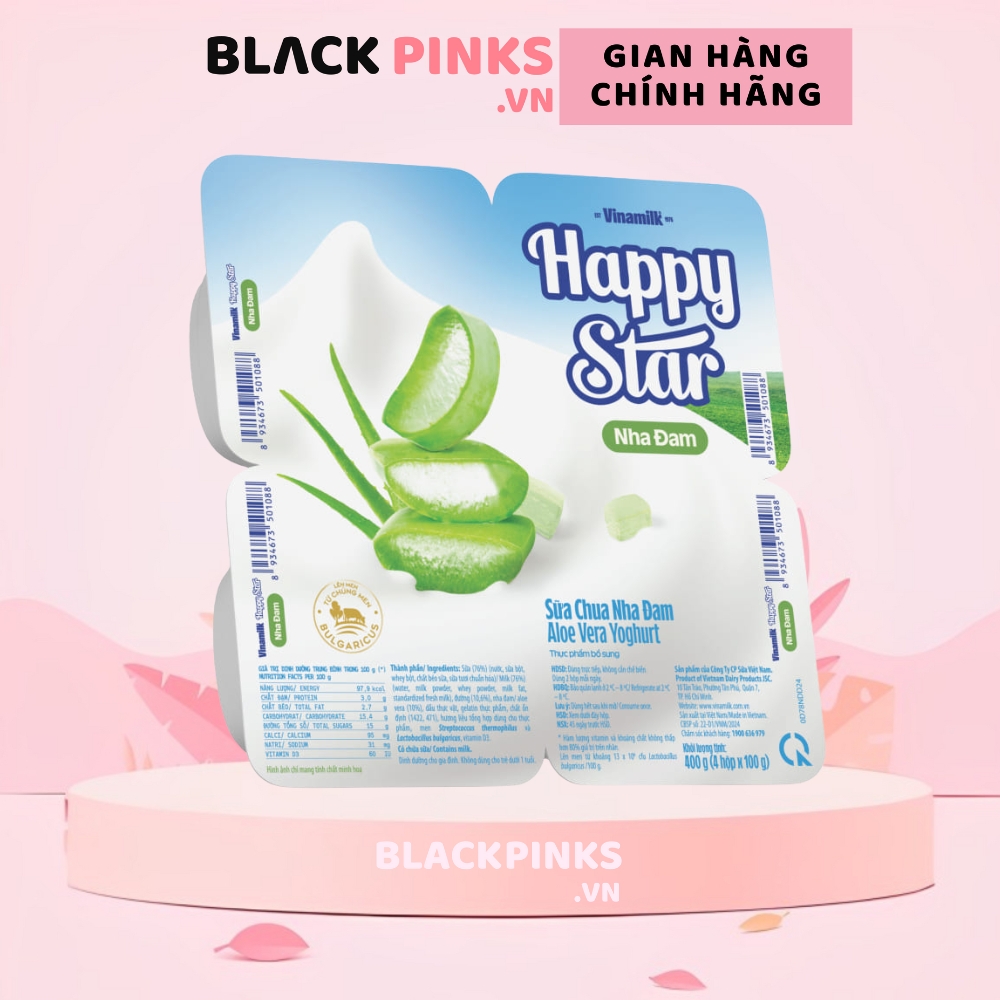 Lốc 4 hộp sữa chua có đường/nha đam Happy Star Vinamilk 100g