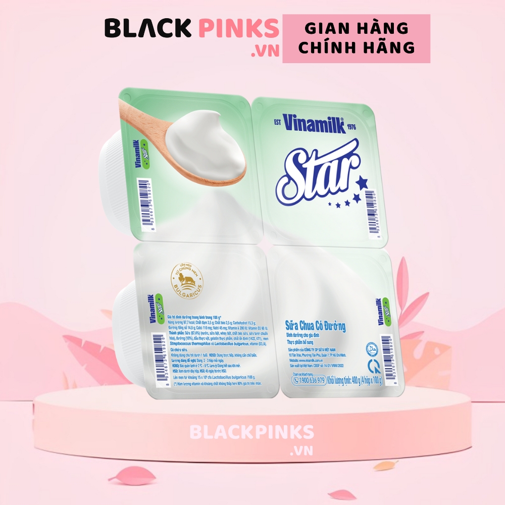 Lốc 4 hộp sữa chua có đường/nha đam Happy Star Vinamilk 100g