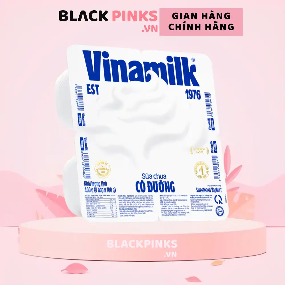 Lốc 4 hộp sữa chua Vinamilk có đường/ít đường/không đường 100g
