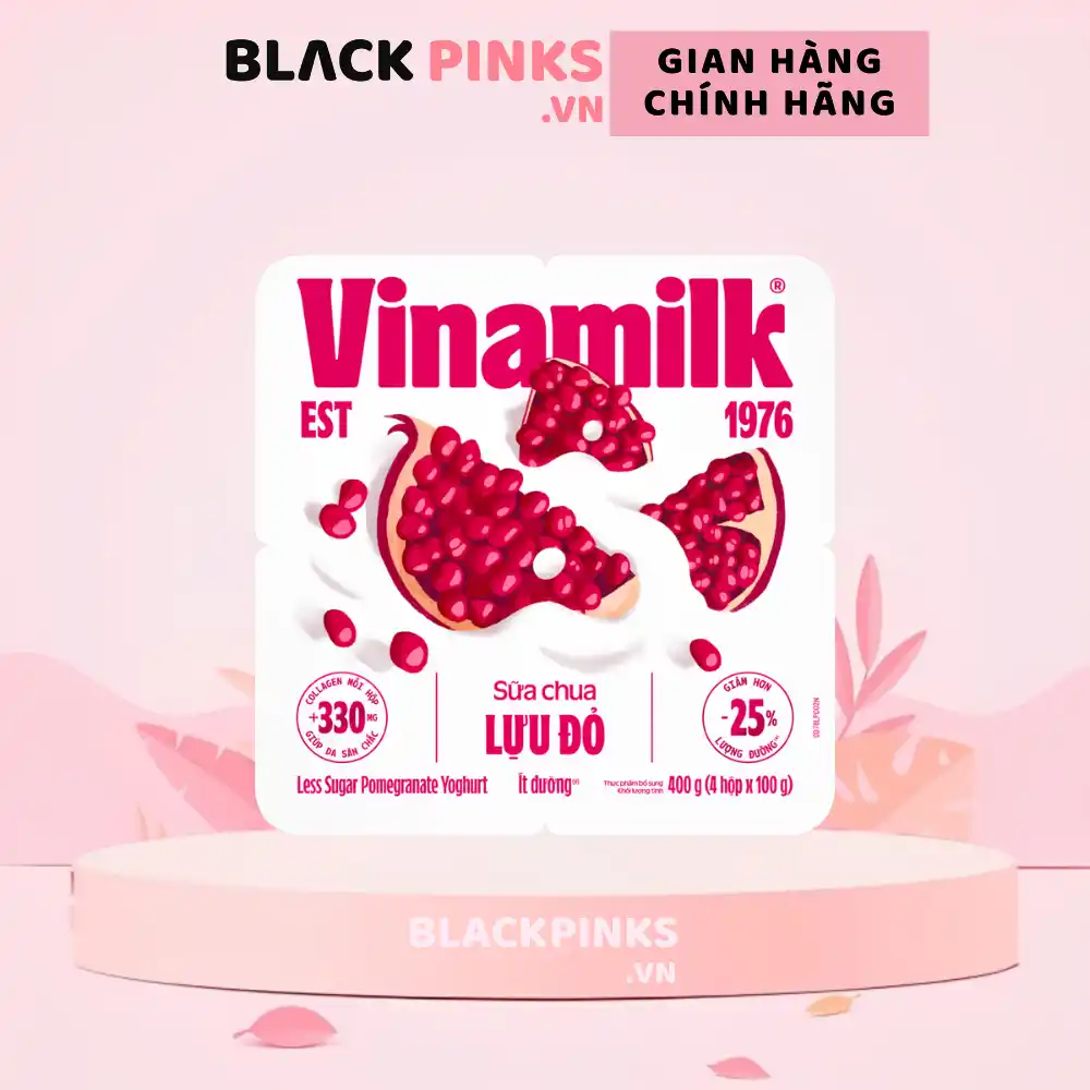 Lốc 4 hộp sữa chua Vinamilk trái cây/dâu/lựu đỏ ít đường/nếp cẩm/trân châu đường đen 100g