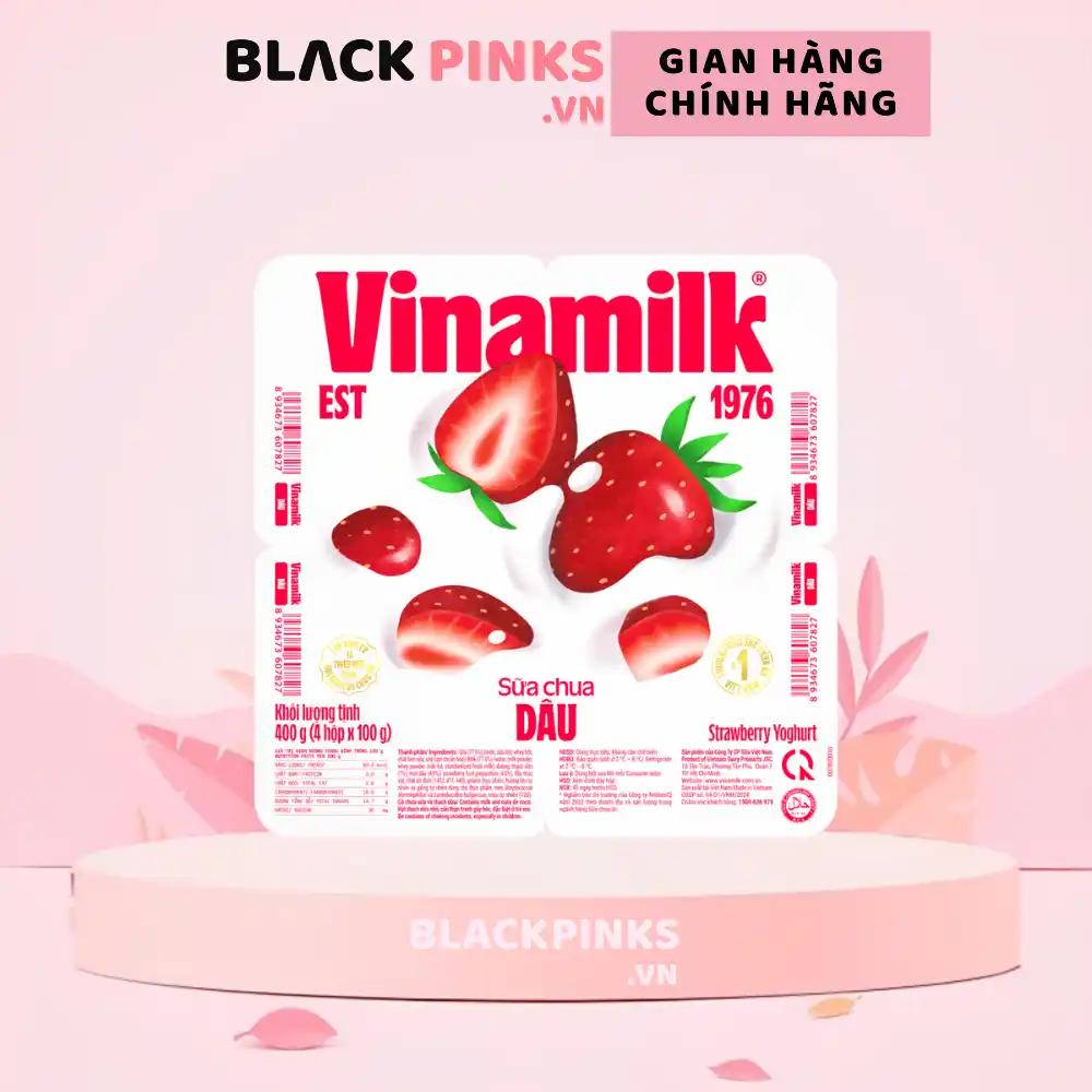 Lốc 4 hộp sữa chua Vinamilk trái cây/dâu/lựu đỏ ít đường/nếp cẩm/trân châu đường đen 100g