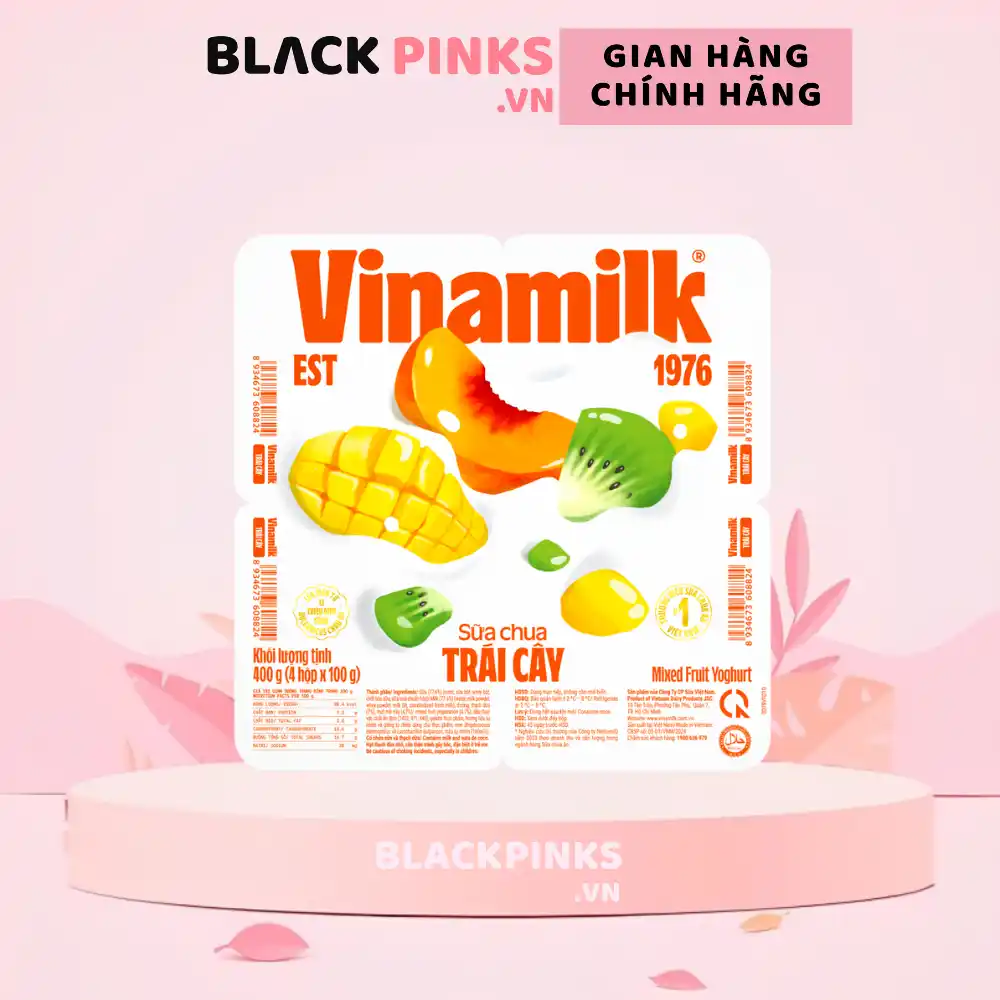 Lốc 4 hộp sữa chua Vinamilk trái cây/dâu/lựu đỏ ít đường/nếp cẩm/trân châu đường đen 100g