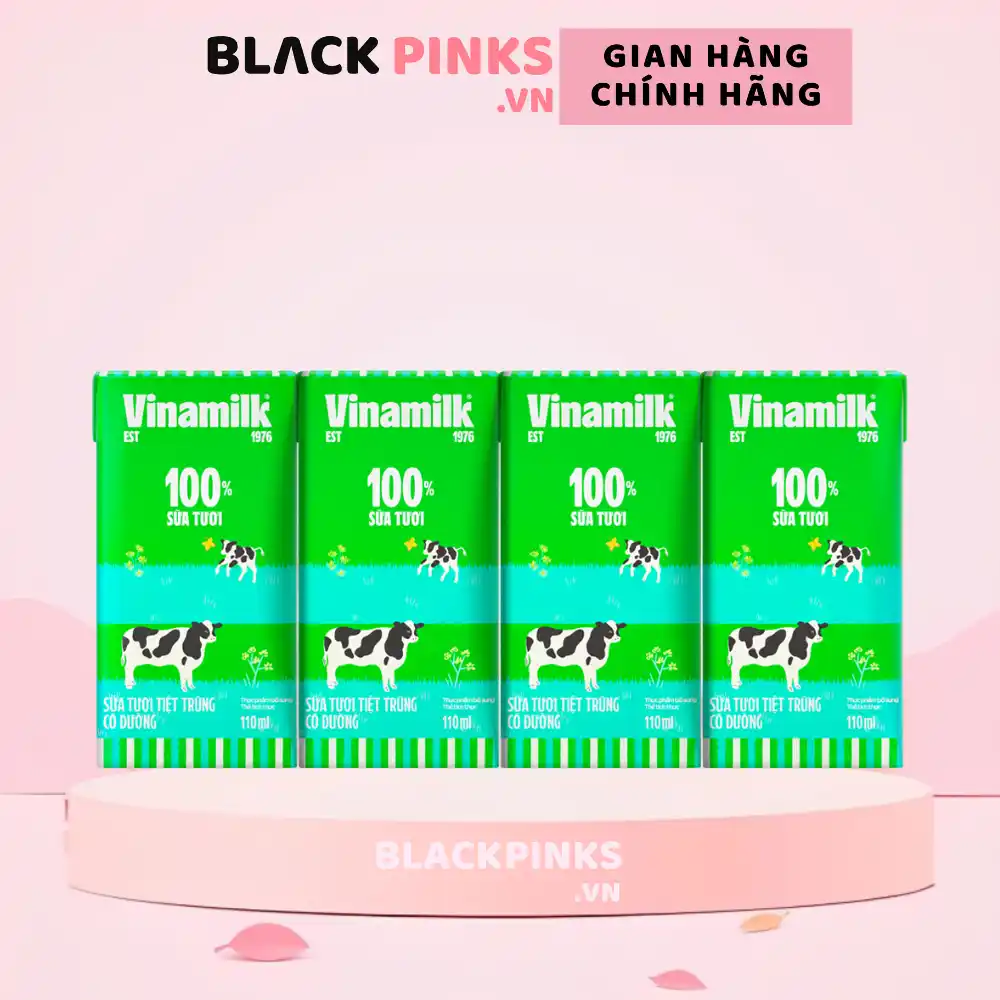 Lốc 4 hộp sữa tươi tiệt trùng Vinamilk có đường 110ml/180ml/1l