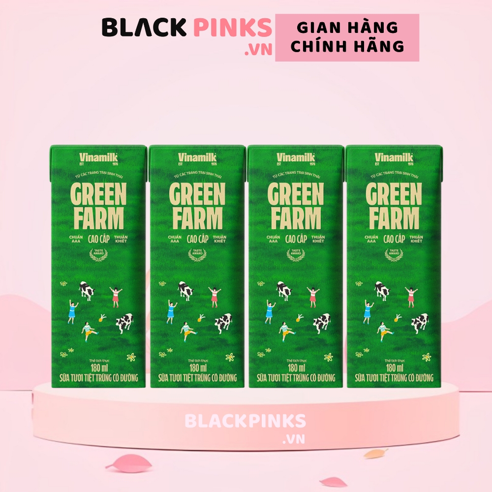 Lốc 4 hộp sữa tươi tiệt trùng Vinamilk Green Farm có đường/rất ít đường 110/180ml