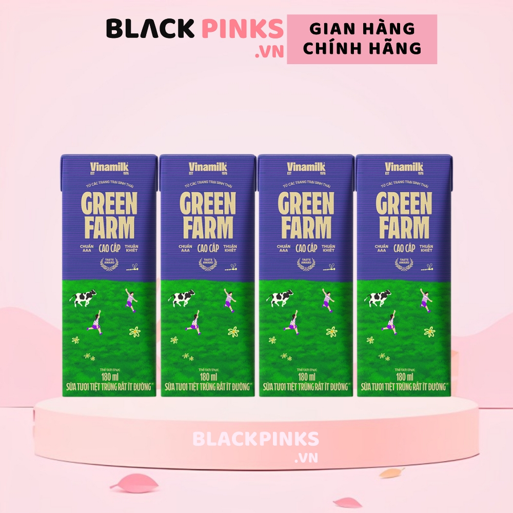 Lốc 4 hộp sữa tươi tiệt trùng Vinamilk Green Farm có đường/rất ít đường 110/180ml
