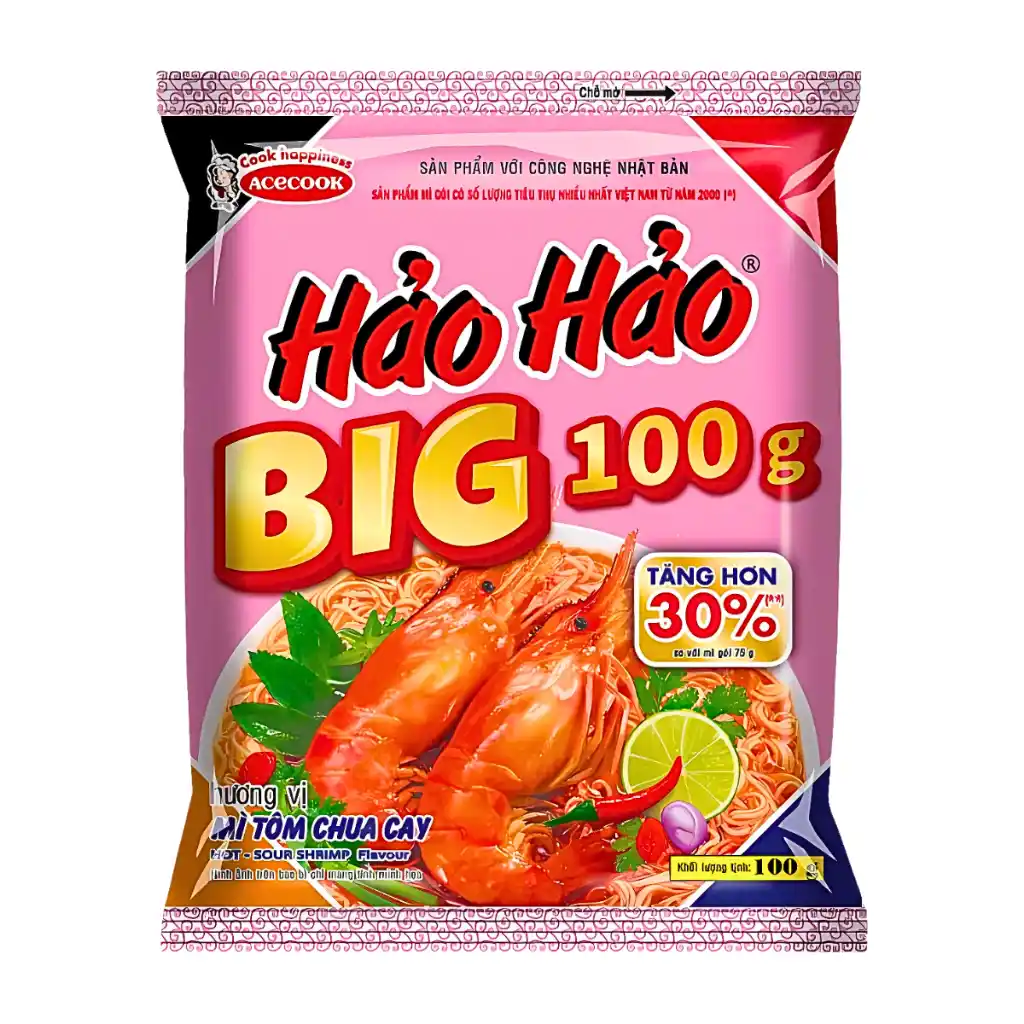 Lốc 5 gói mì Big 100 Hảo Hảo tôm chua cay 100g