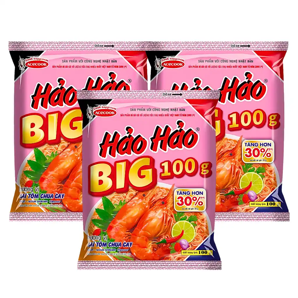 Lốc 5 gói mì Big 100 Hảo Hảo tôm chua cay 100g