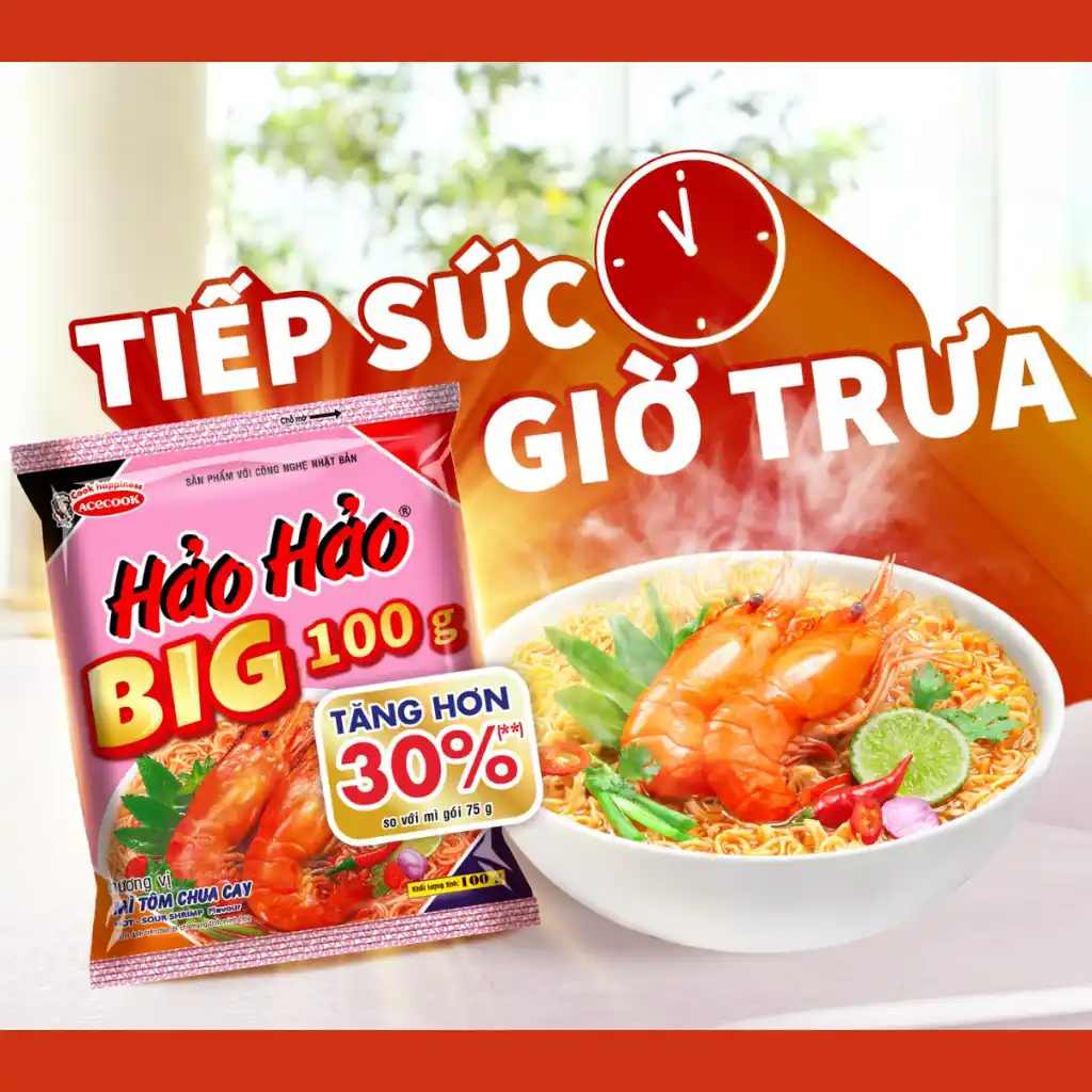 Lốc 5 gói mì Big 100 Hảo Hảo tôm chua cay 100g