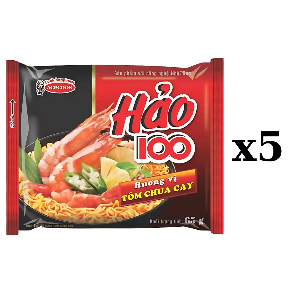 Lốc 5 gói mì Hảo Hảo 100 tôm chua cay gói 65g