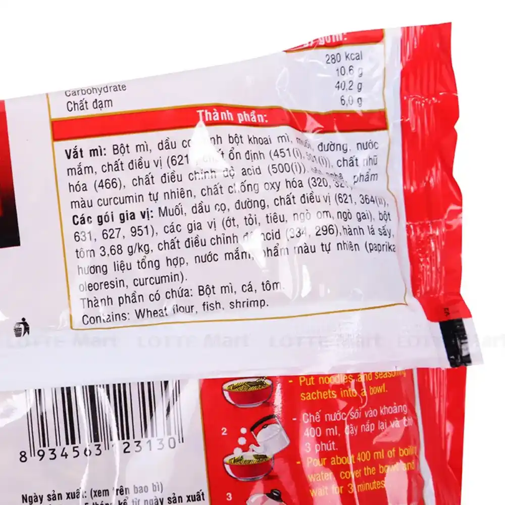 Lốc 5 gói mì Hảo Hảo 100 tôm chua cay gói 65g