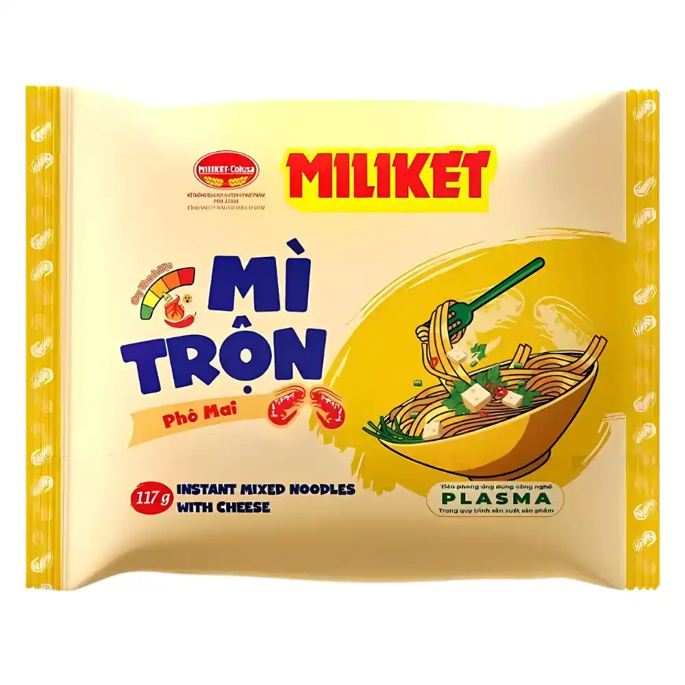 Lốc 5 gói mì trộn Miliket vị phô mai/kebab/carbonara/cà ri/kim chi gói 117g