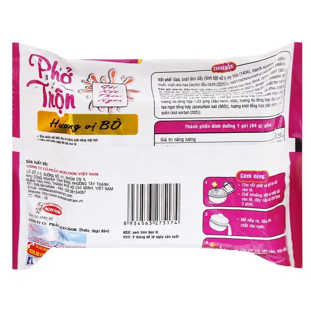 Lốc 5 gói phở trộn Đệ Nhất vị thập cẩm cay/bò 82g/84g