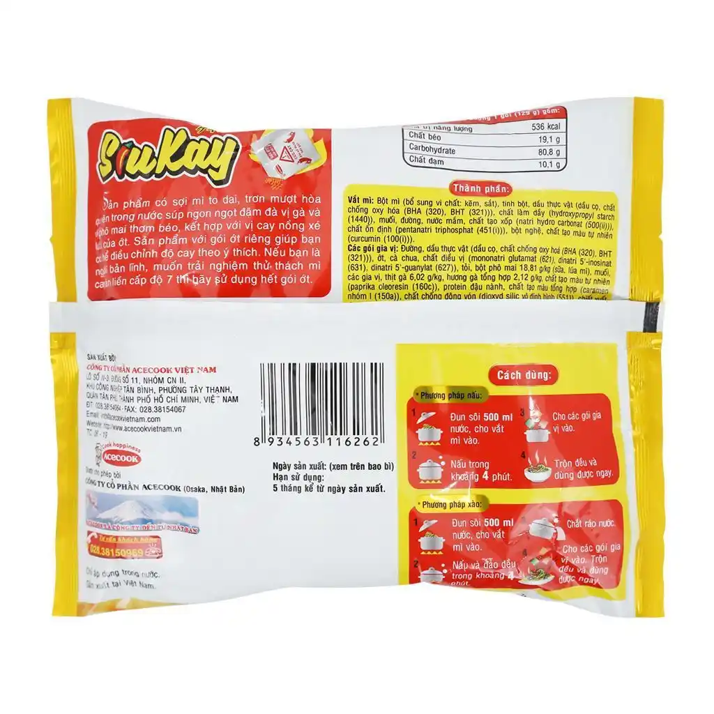 Lốc 5 gói Siukay vị hải sản/vị gà cay phô mai 128g/129g