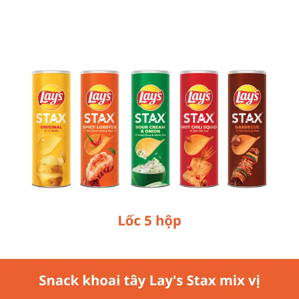 Lốc 5 hộp snack khoai tây Lay's Stax mix vị 100g