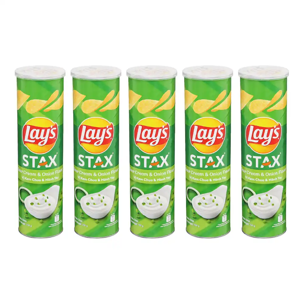 Lốc 5 hộp snack khoai tây Lay's Stax vị kem chua hành 150g