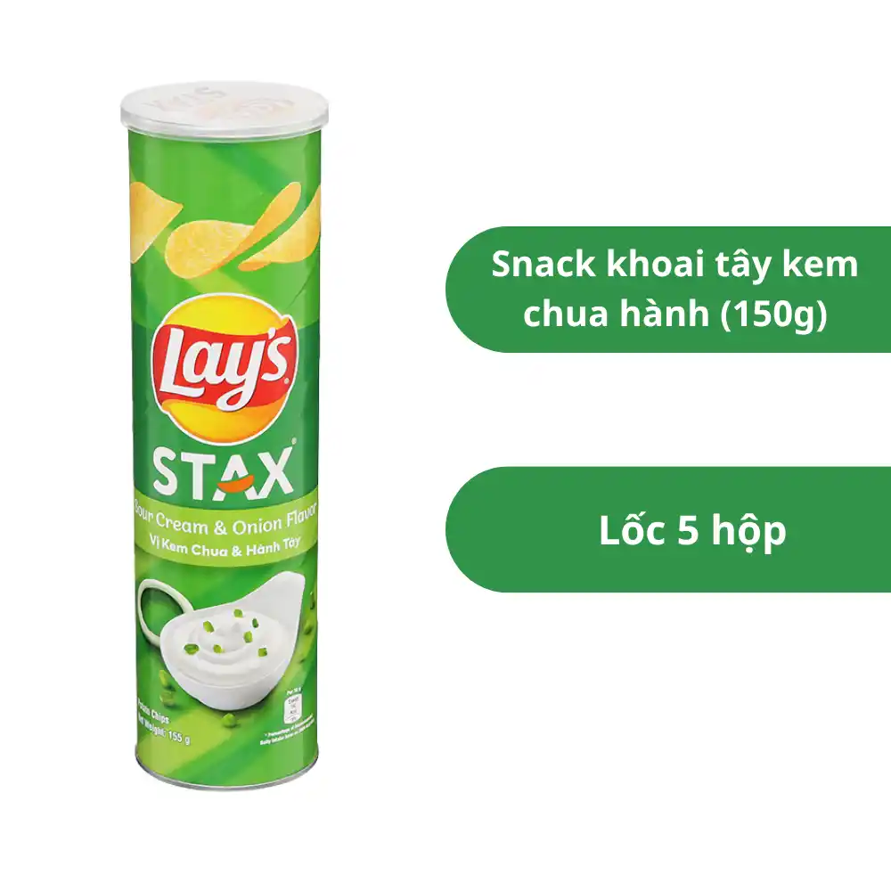 Lốc 5 hộp snack khoai tây Lay's Stax vị kem chua hành 150g